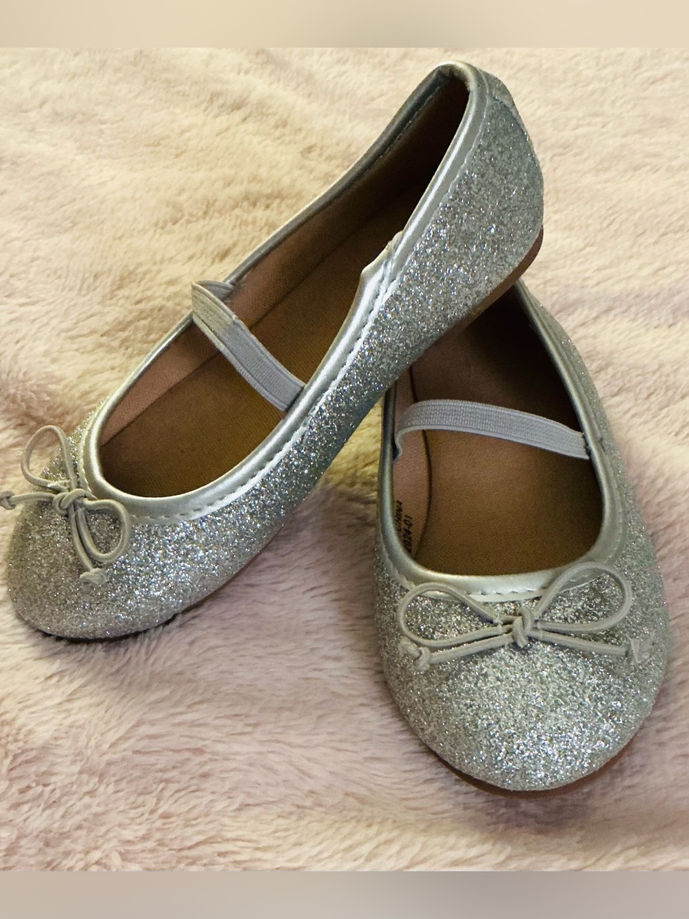 Girls Silver Glitter Ballet Flats with Bow